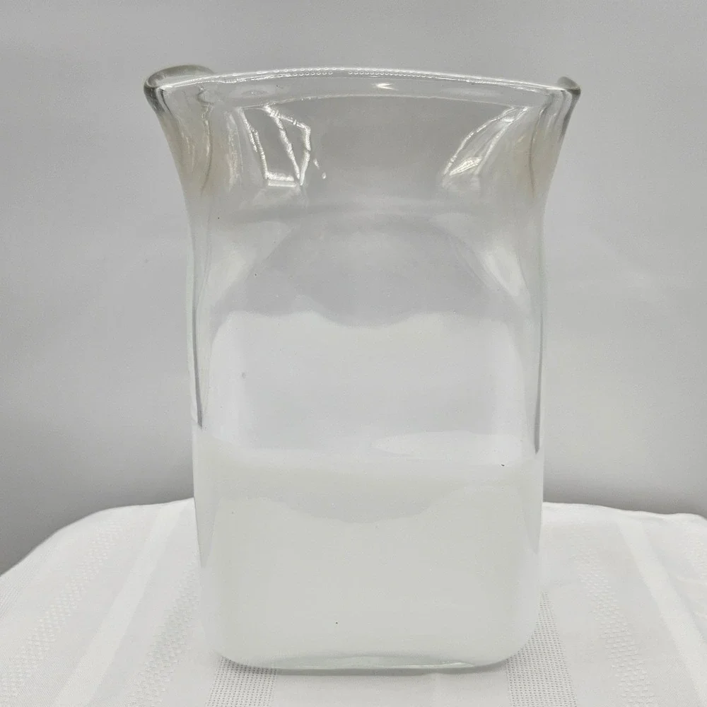 Hand Blown Square Glass Vase White Clear Two Tone‎ 8.5 Inch